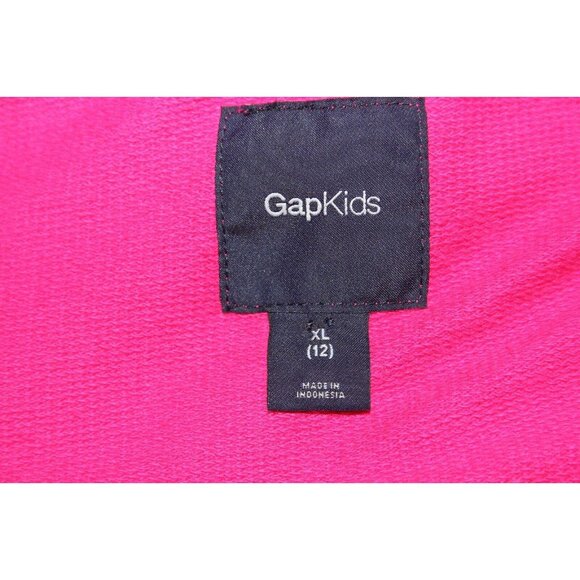 Gap Kids Sz XL 12 Pink White Striped Hooded Cotton French Terry Jacket - Picture 5 of 7